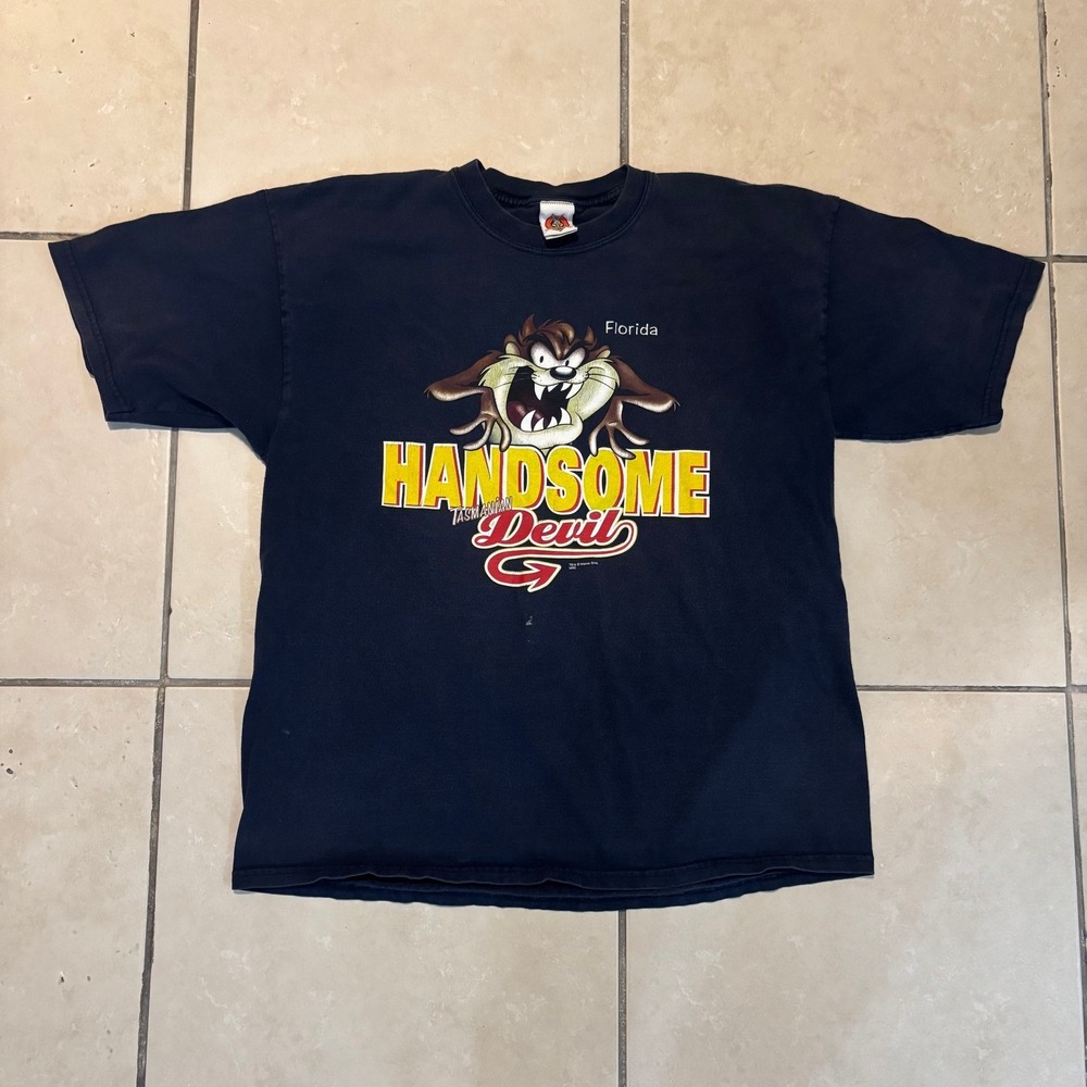 Vintage Looney Tunes Taz Handsome Devil Florida T-Shirt XL Navy Blue 2002